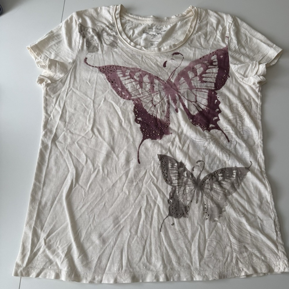 Sonoma Butterfly Tee Shirt Vintage Y2K Fairy Grunge Boho Hippie Size L